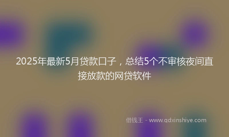 2025年最新5月贷款口子，总结5个不审核夜间直接放款的网贷软件