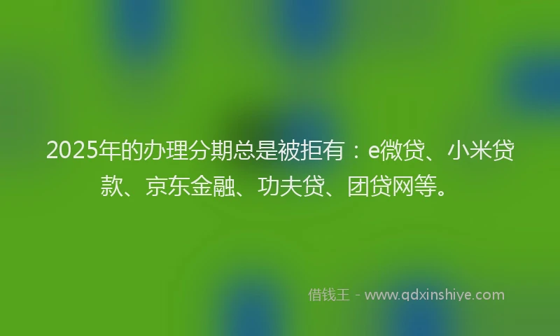 2025年的办理分期总是被拒有：e微贷、小米贷款、京东金融、功夫贷、团贷网等。