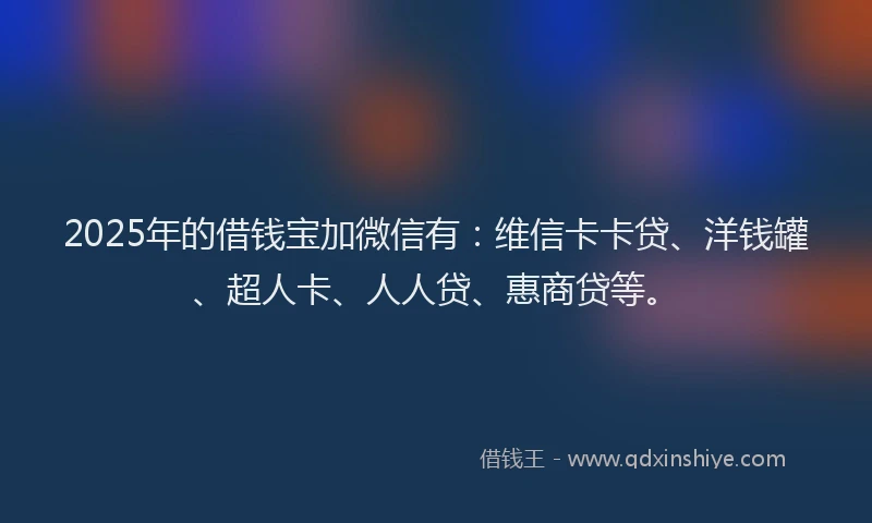 2025年的借钱宝加微信有：维信卡卡贷、洋钱罐、超人卡、人人贷、惠商贷等。