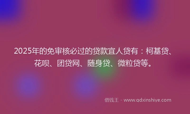2025年的免审核必过的贷款宜人贷有：柯基贷、花呗、团贷网、随身贷、微粒贷等。