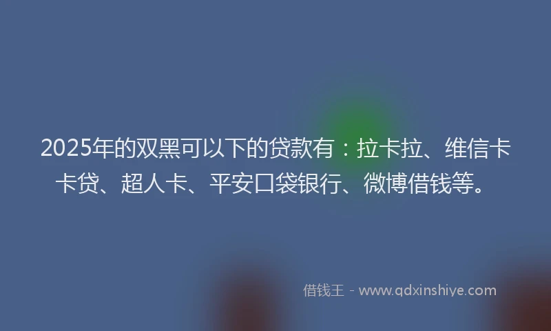 2025年的双黑可以下的贷款有：拉卡拉、维信卡卡贷、超人卡、平安口袋银行、微博借钱等。