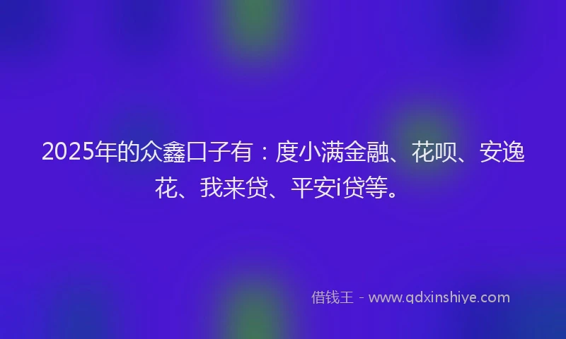 2025年的众鑫口子有：度小满金融、花呗、安逸花、我来贷、平安i贷等。