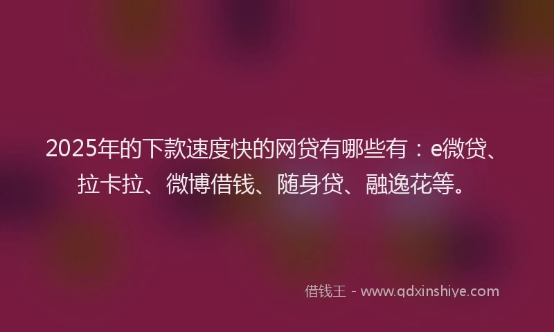 2025年的下款速度快的网贷有哪些有：e微贷、拉卡拉、微博借钱、随身贷、融逸花等。