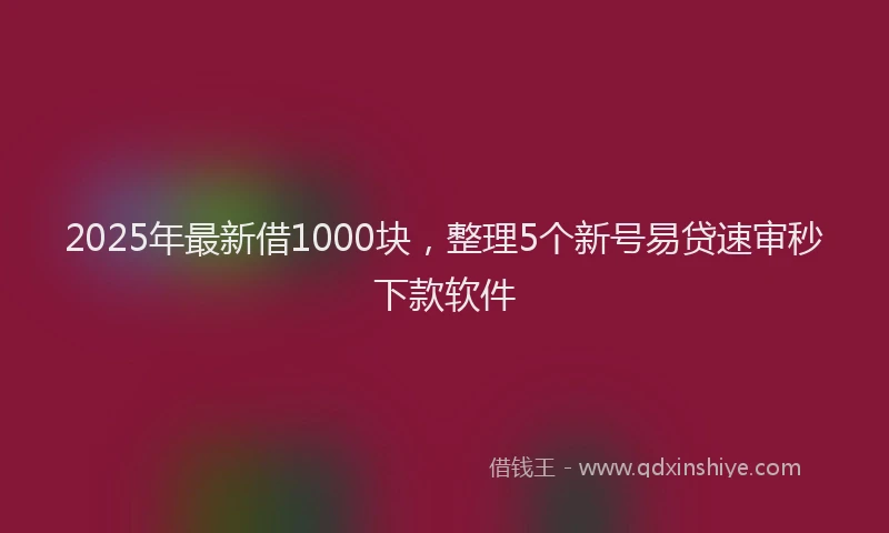 2025年最新借1000块，整理5个新号易贷速审秒下款软件