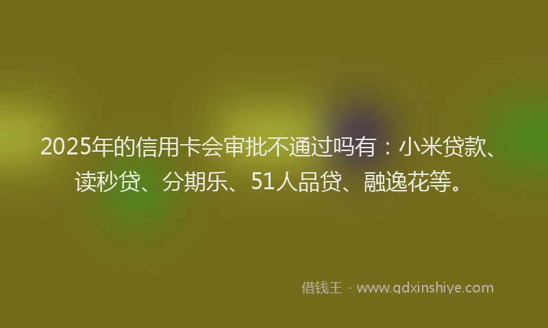 2025年的信用卡会审批不通过吗有：小米贷款、读秒贷、分期乐、51人品贷、融逸花等。