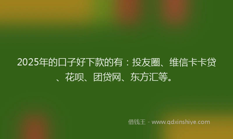 2025年的口子好下款的有：投友圈、维信卡卡贷、花呗、团贷网、东方汇等。