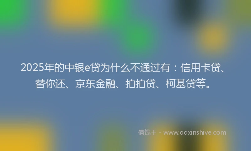 2025年的中银e贷为什么不通过有：信用卡贷、替你还、京东金融、拍拍贷、柯基贷等。