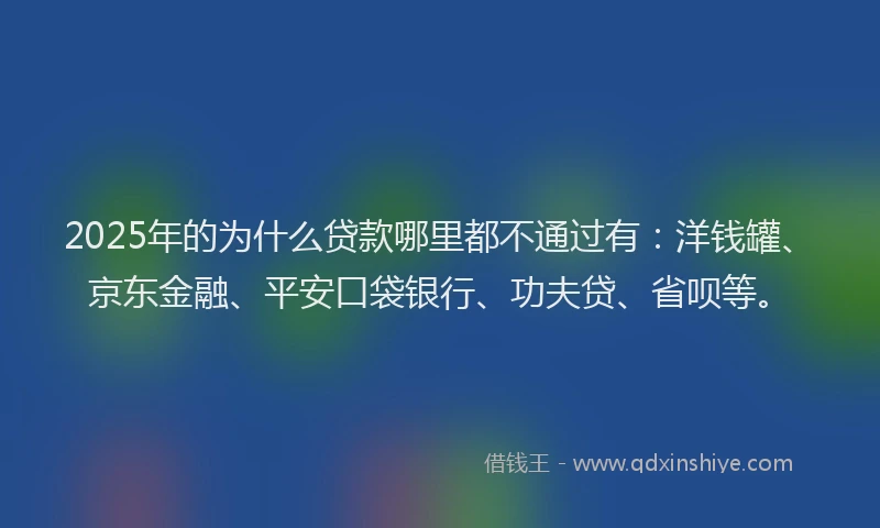 2025年的为什么贷款哪里都不通过有：洋钱罐、京东金融、平安口袋银行、功夫贷、省呗等。