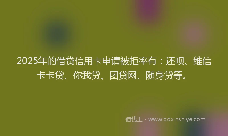 2025年的借贷信用卡申请被拒率有：还呗、维信卡卡贷、你我贷、团贷网、随身贷等。