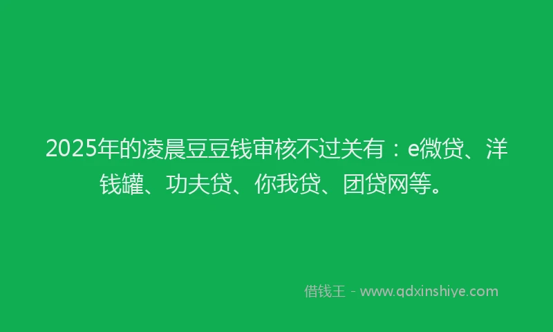 2025年的凌晨豆豆钱审核不过关有：e微贷、洋钱罐、功夫贷、你我贷、团贷网等。