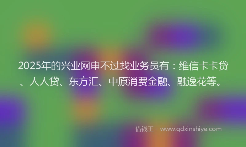 2025年的兴业网申不过找业务员有：维信卡卡贷、人人贷、东方汇、中原消费金融、融逸花等。