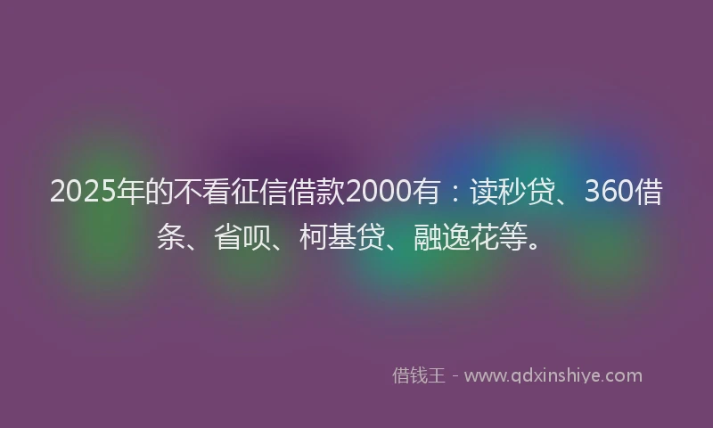 2025年的不看征信借款2000有：读秒贷、360借条、省呗、柯基贷、融逸花等。