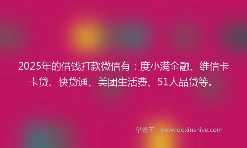 2025年的借钱打款微信有：度小满金融、维信卡卡贷、快贷通、美团生活费、51人品贷等。