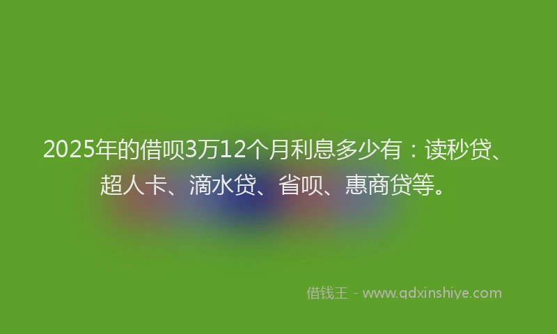 2025年的借呗3万12个月利息多少有：读秒贷、超人卡、滴水贷、省呗、惠商贷等。