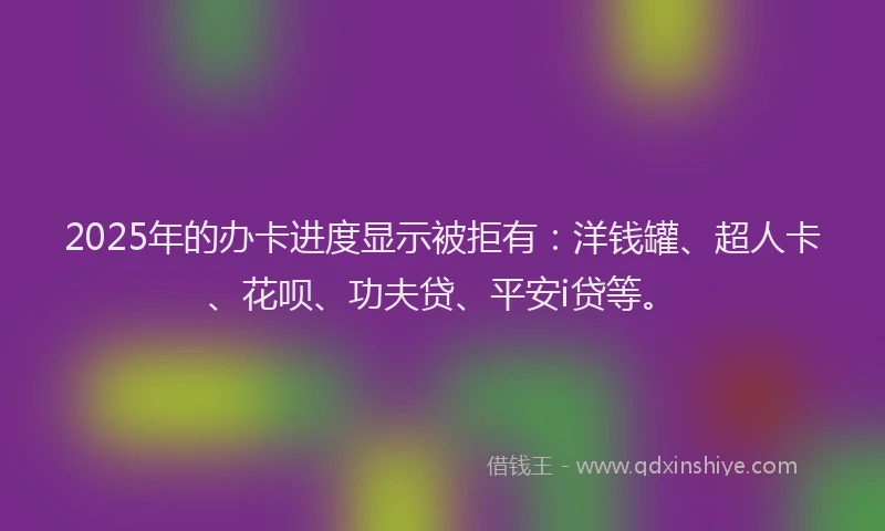 2025年的办卡进度显示被拒有：洋钱罐、超人卡、花呗、功夫贷、平安i贷等。