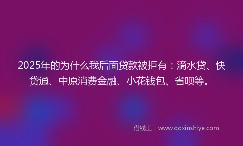 2025年的为什么我后面贷款被拒有：滴水贷、快贷通、中原消费金融、小花钱包、省呗等。