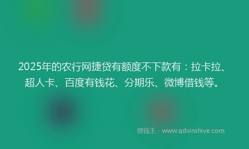 2025年的农行网捷贷有额度不下款有：拉卡拉、超人卡、百度有钱花、分期乐、微博借钱等。