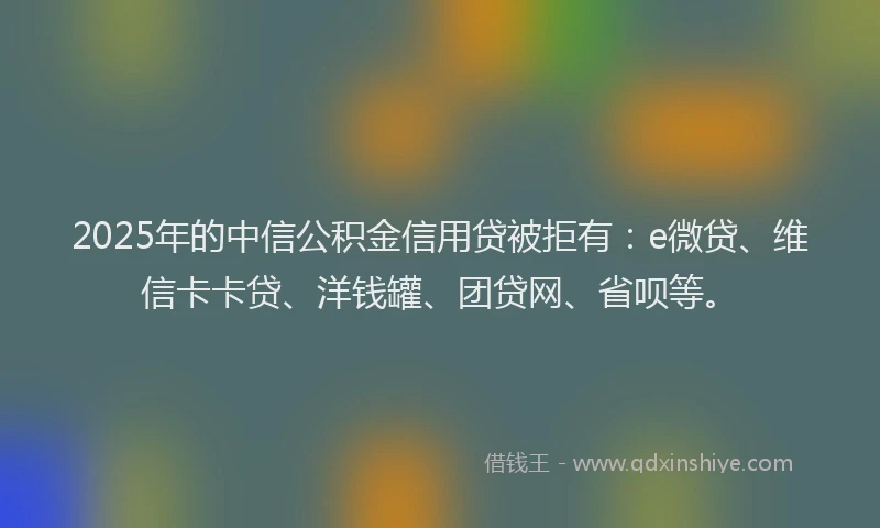 2025年的中信公积金信用贷被拒有：e微贷、维信卡卡贷、洋钱罐、团贷网、省呗等。