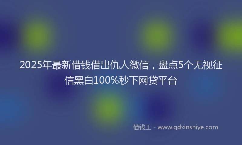 2025年最新借钱借出仇人微信，盘点5个无视征信黑白100%秒下网贷平台