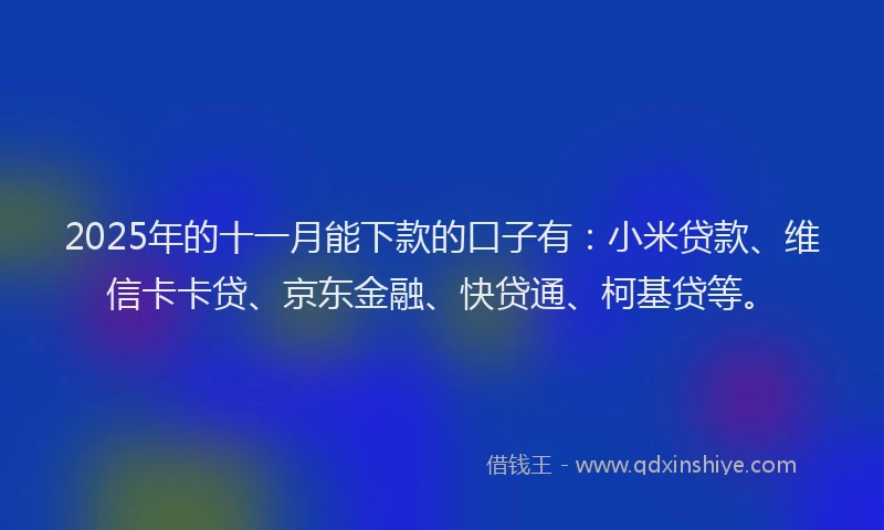 2025年的十一月能下款的口子有：小米贷款、维信卡卡贷、京东金融、快贷通、柯基贷等。