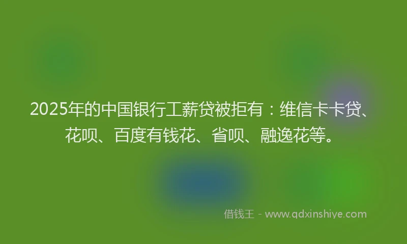 2025年的中国银行工薪贷被拒有：维信卡卡贷、花呗、百度有钱花、省呗、融逸花等。