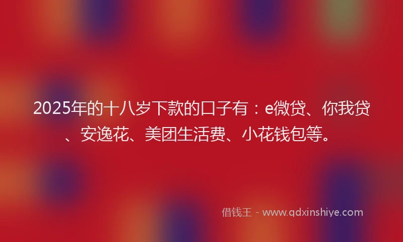 2025年的十八岁下款的口子有：e微贷、你我贷、安逸花、美团生活费、小花钱包等。