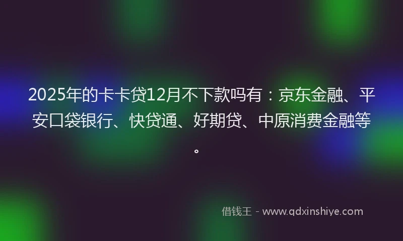 2025年的卡卡贷12月不下款吗有：京东金融、平安口袋银行、快贷通、好期贷、中原消费金融等。