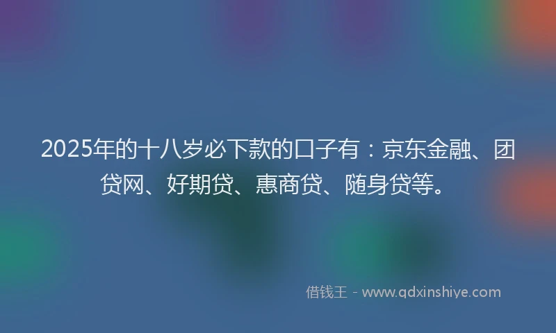 2025年的十八岁必下款的口子有：京东金融、团贷网、好期贷、惠商贷、随身贷等。