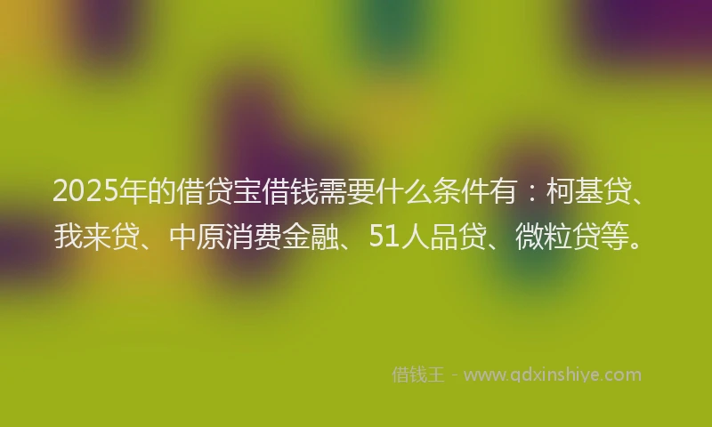 2025年的借贷宝借钱需要什么条件有：柯基贷、我来贷、中原消费金融、51人品贷、微粒贷等。