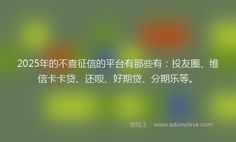 2025年的不查征信的平台有那些有：投友圈、维信卡卡贷、还呗、好期贷、分期乐等。