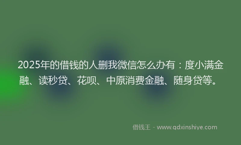 2025年的借钱的人删我微信怎么办有：度小满金融、读秒贷、花呗、中原消费金融、随身贷等。