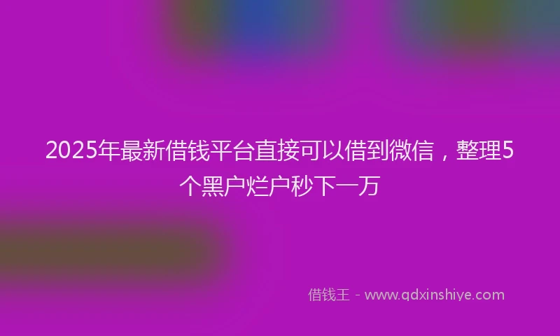 2025年最新借钱平台直接可以借到微信，整理5个黑户烂户秒下一万