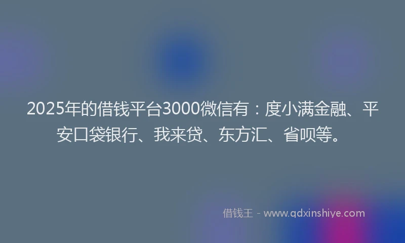 2025年的借钱平台3000微信有：度小满金融、平安口袋银行、我来贷、东方汇、省呗等。
