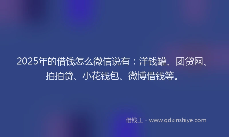 2025年的借钱怎么微信说有：洋钱罐、团贷网、拍拍贷、小花钱包、微博借钱等。