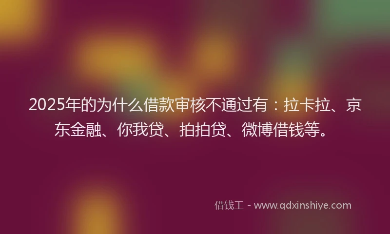 2025年的为什么借款审核不通过有：拉卡拉、京东金融、你我贷、拍拍贷、微博借钱等。