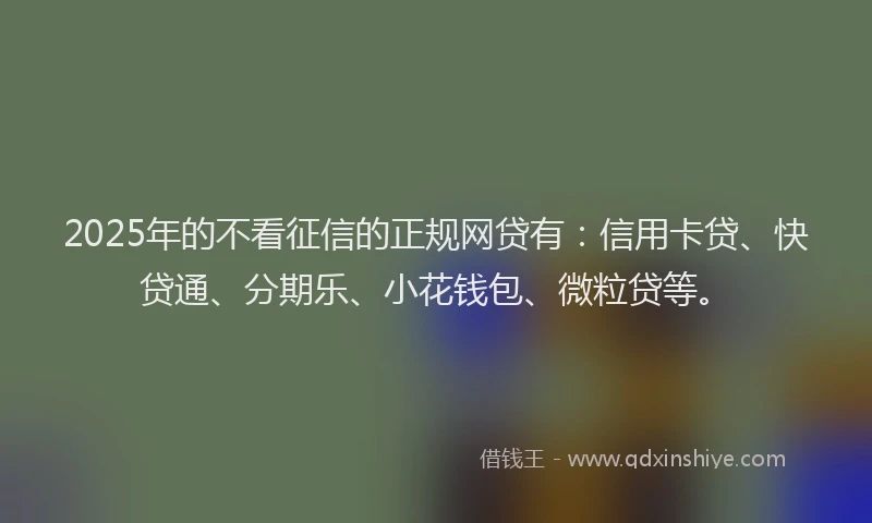 2025年的不看征信的正规网贷有：信用卡贷、快贷通、分期乐、小花钱包、微粒贷等。