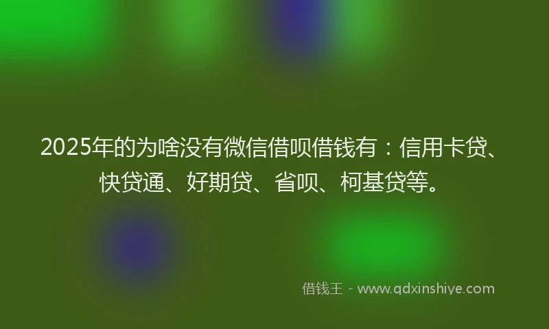 2025年的为啥没有微信借呗借钱有：信用卡贷、快贷通、好期贷、省呗、柯基贷等。