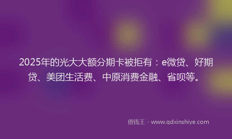2025年的光大大额分期卡被拒有：e微贷、好期贷、美团生活费、中原消费金融、省呗等。