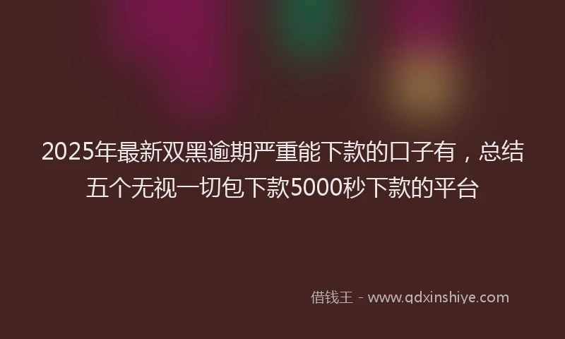 2025年最新双黑逾期严重能下款的口子有，总结五个无视一切包下款5000秒下款的平台