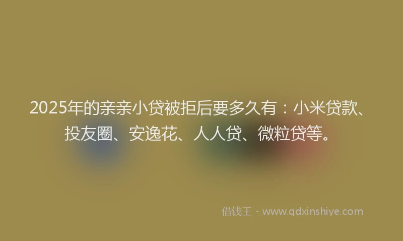 2025年的亲亲小贷被拒后要多久有：小米贷款、投友圈、安逸花、人人贷、微粒贷等。