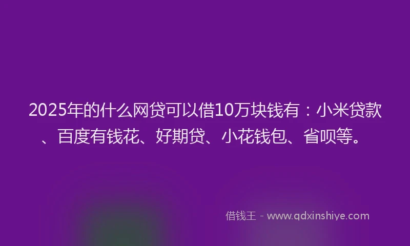 2025年的什么网贷可以借10万块钱有：小米贷款、百度有钱花、好期贷、小花钱包、省呗等。