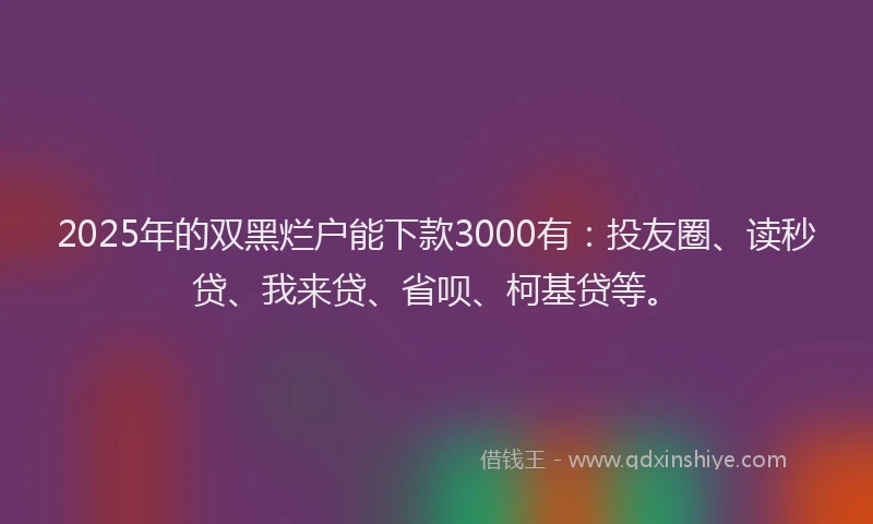 2025年的双黑烂户能下款3000有：投友圈、读秒贷、我来贷、省呗、柯基贷等。
