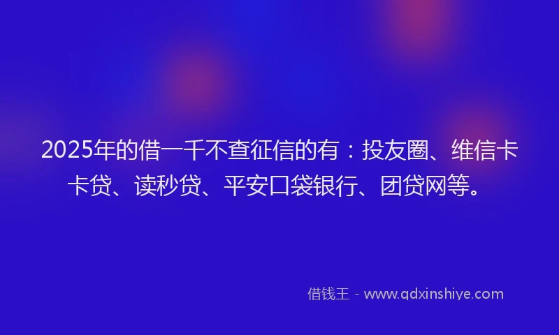 2025年的借一千不查征信的有：投友圈、维信卡卡贷、读秒贷、平安口袋银行、团贷网等。