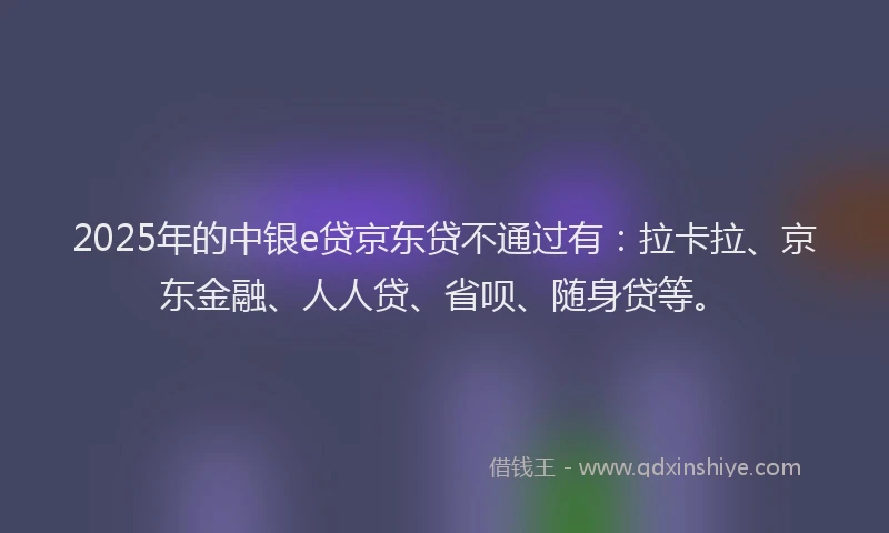 2025年的中银e贷京东贷不通过有：拉卡拉、京东金融、人人贷、省呗、随身贷等。