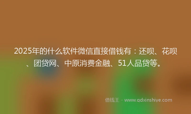 2025年的什么软件微信直接借钱有：还呗、花呗、团贷网、中原消费金融、51人品贷等。