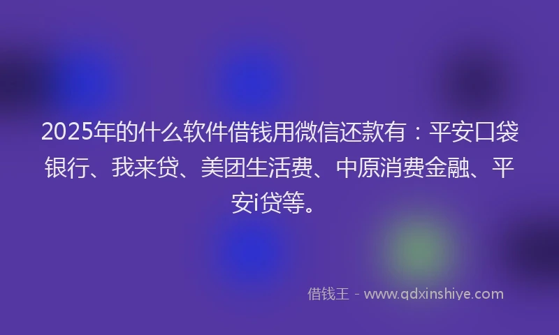 2025年的什么软件借钱用微信还款有：平安口袋银行、我来贷、美团生活费、中原消费金融、平安i贷等。