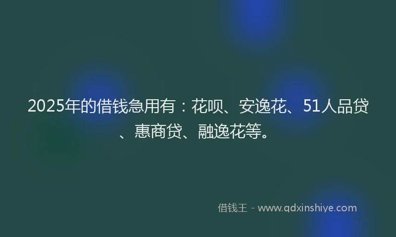 2025年的借钱急用有：花呗、安逸花、51人品贷、惠商贷、融逸花等。