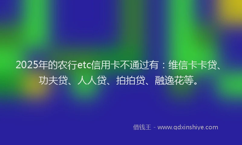 2025年的农行etc信用卡不通过有：维信卡卡贷、功夫贷、人人贷、拍拍贷、融逸花等。