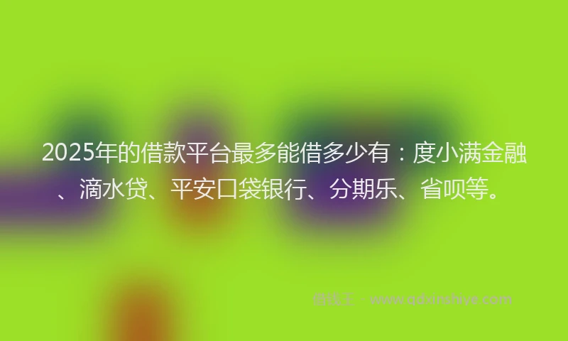 2025年的借款平台最多能借多少有：度小满金融、滴水贷、平安口袋银行、分期乐、省呗等。