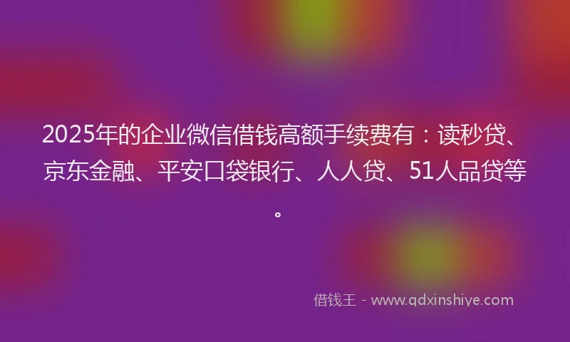 2025年的企业微信借钱高额手续费有：读秒贷、京东金融、平安口袋银行、人人贷、51人品贷等。